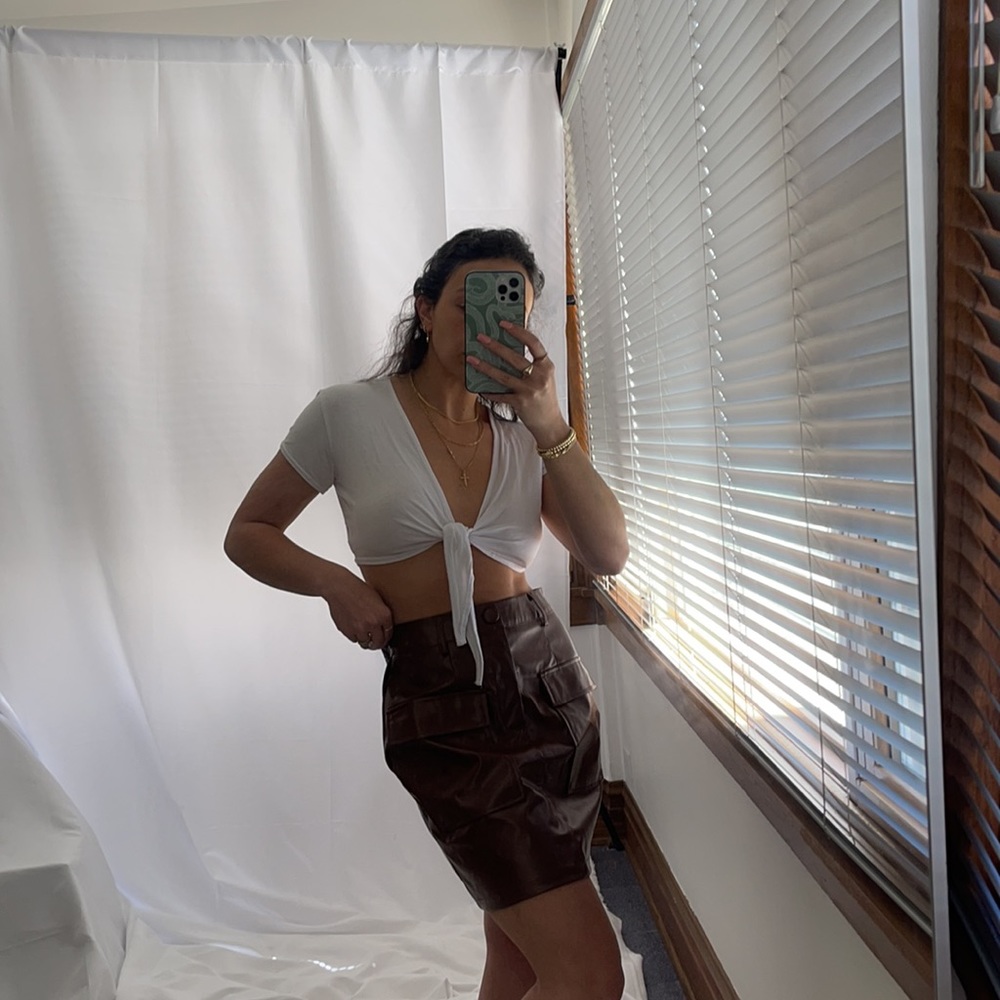 Brown leather skirt